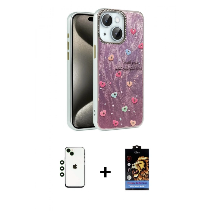 MARSİLYAN™- iPhone 14 Kılıf Zirve Modern Prime - Siyah Buffer Hayalet Cam Ekran Koruyucu + Shine Kamera Lens - YL