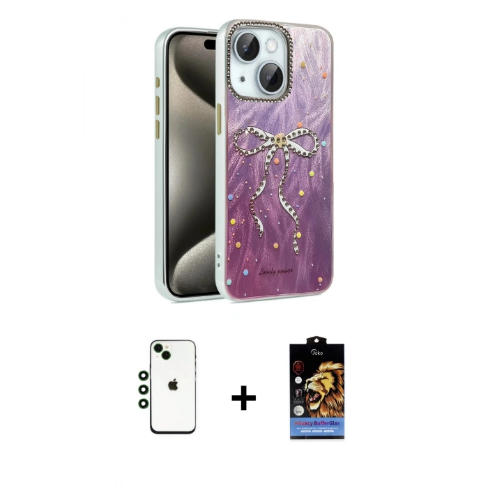 MARSİLYAN™- iPhone 14 Kılıf Zirve Modern Prime - Siyah Buffer Hayalet Cam Ekran Koruyucu + Shine Kamera Lens - YL