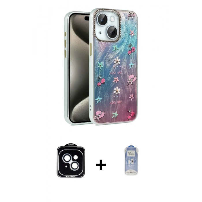 MARSİLYAN™- iPhone 14 Kılıf Zirve Modern Prime - Siyah Joko Magic 5D Cam + PVD Metal Kamera Lens - MI