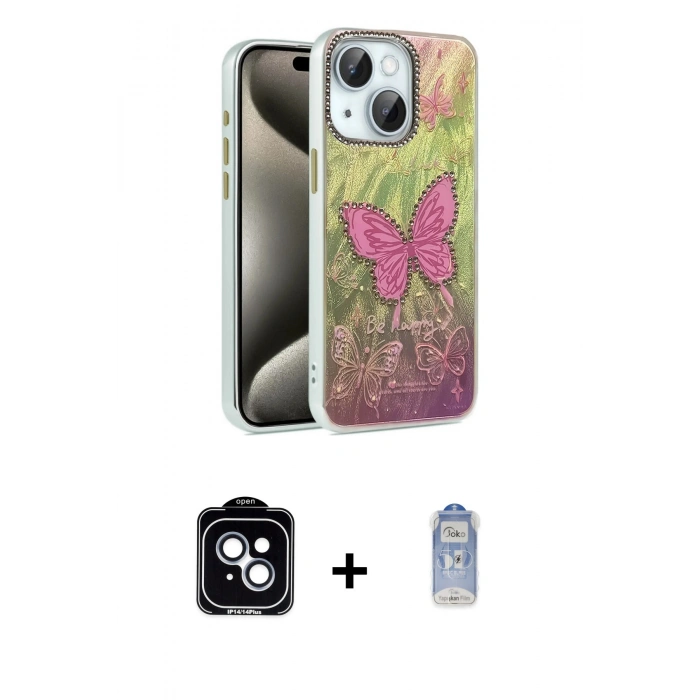 MARSİLYAN™- iPhone 14 Kılıf Zirve Modern Prime - Siyah Joko Magic 5D Cam + PVD Metal Kamera Lens - MI