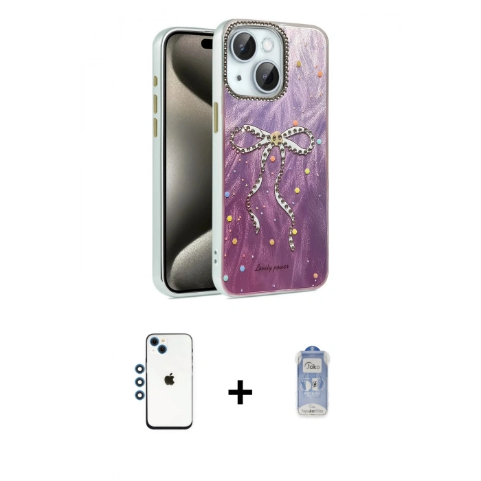 MARSİLYAN™- iPhone 14 Kılıf Zirve Modern Prime - Siyah Joko Magic 5D Cam + Mavi Shine Kamera Lens