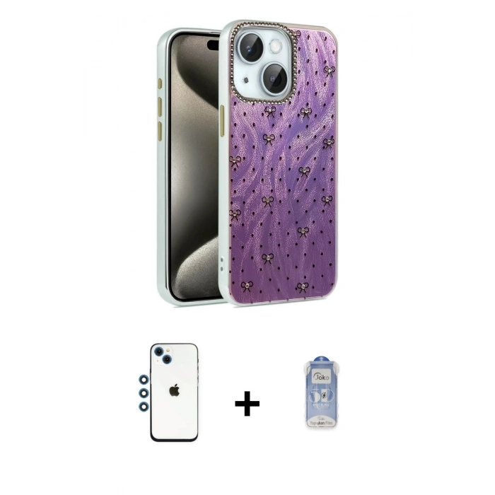MARSİLYAN™- iPhone 14 Kılıf Zirve Modern Prime - Siyah Joko Magic 5D Cam + Mavi Shine Kamera Lens