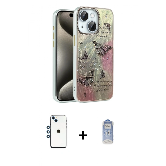 MARSİLYAN™- iPhone 14 Kılıf Zirve Modern Prime - Siyah Joko Magic 5D Cam + Mavi Shine Kamera Lens