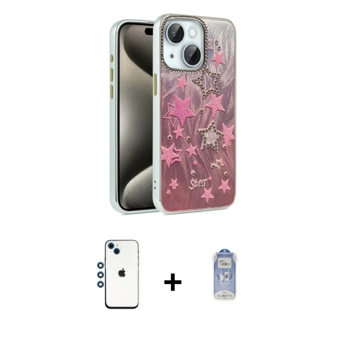 MARSİLYAN™- iPhone 14 Kılıf Zirve Modern Prime - Siyah Joko Magic 5D Cam + Mavi Shine Kamera Lens