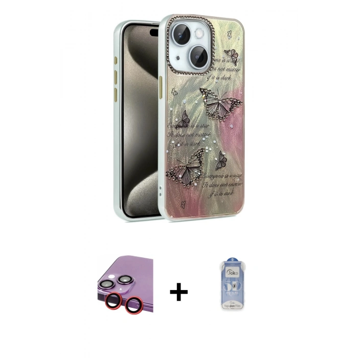 MARSİLYAN™- iPhone 14 Kılıf Zirve Modern Prime - Siyah Joko Magic 5D Cam + Raze Metal Kamera Lens - KI
