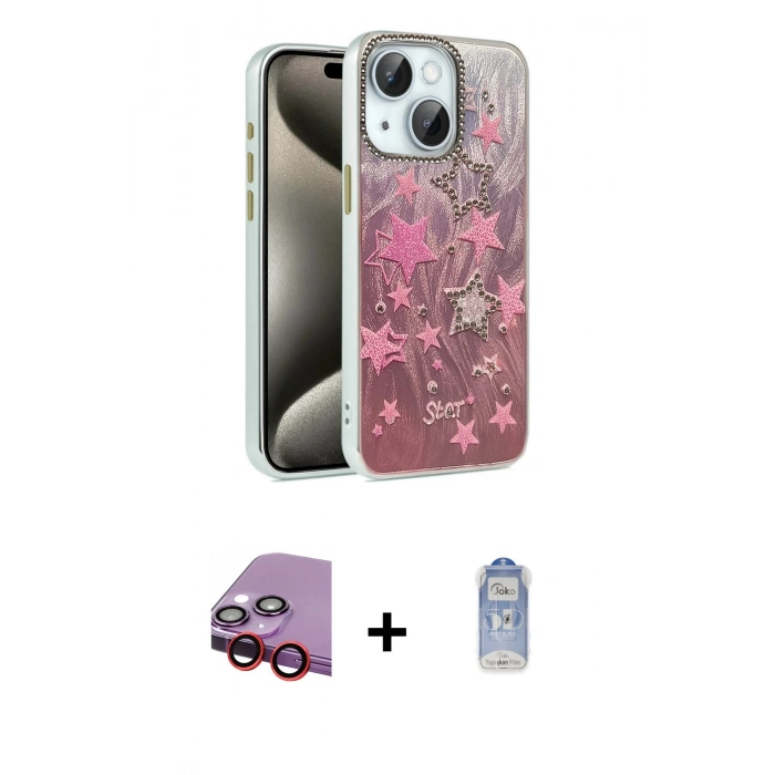 MARSİLYAN™- iPhone 14 Kılıf Zirve Modern Prime - Siyah Joko Magic 5D Cam + Raze Metal Kamera Lens - KI