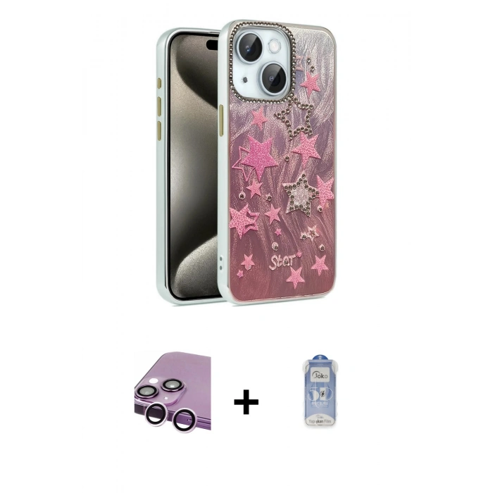 MARSİLYAN™- iPhone 14 Kılıf Zirve Modern Prime - Siyah Joko Magic 5D Cam + Raze Metal Kamera Lens - MR