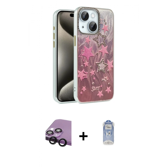 MARSİLYAN™- iPhone 14 Kılıf Zirve Modern Prime - Siyah Joko Magic 5D Cam + Raze Metal Kamera Lens - SH