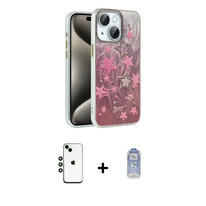 MARSİLYAN™- iPhone 14 Kılıf Zirve Modern Prime - Siyah Joko Magic 5D Cam + Shine Kamera Lens - YL