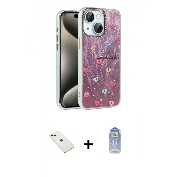 MARSİLYAN™- iPhone 14 Kılıf Zirve Modern Prime - Siyah Joko Magic 5D Cam + Sierra Blue Diamond Kamera Lens