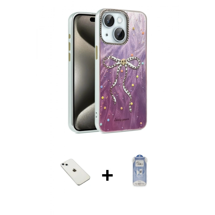 MARSİLYAN™- iPhone 14 Kılıf Zirve Modern Prime - Siyah Joko Magic 5D Cam + Sierra Blue Diamond Kamera Lens