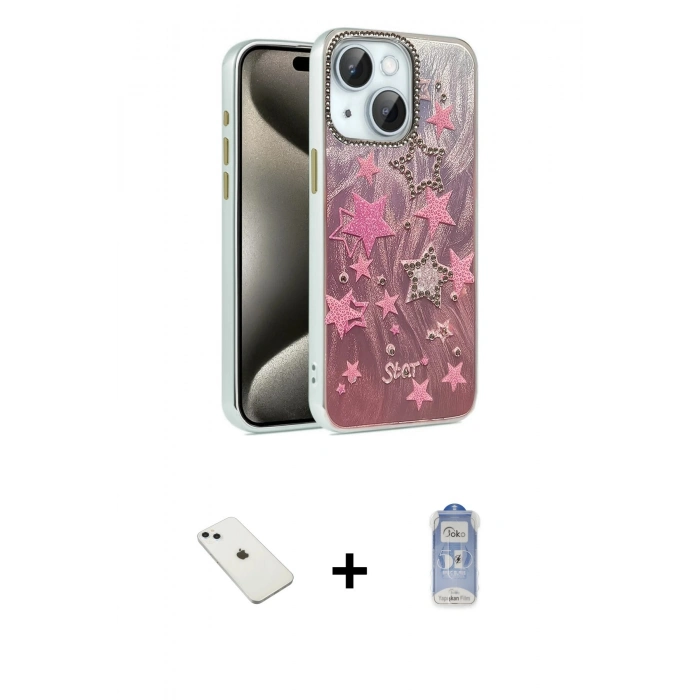 MARSİLYAN™- iPhone 14 Kılıf Zirve Modern Prime - Siyah Joko Magic 5D Cam + Sierra Blue Diamond Kamera Lens