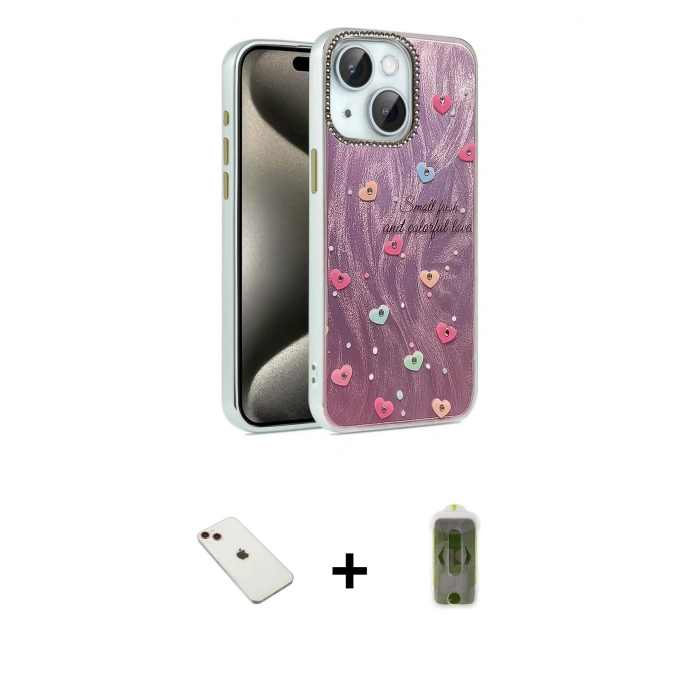 MARSİLYAN™- iPhone 14 Kılıf Zirve Modern Prime - Siyah Joko Magic 5D Hayalet Cam + Kırmızı Diamond Kamera Lens