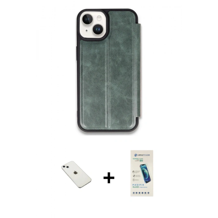 MARSİLYAN™- iPhone 14 Kılıf Zirve Yansıma Serisi - Şeffaf Pasifik Cam Ekran Koruyucu + Diamond Kamera Lens - SABE