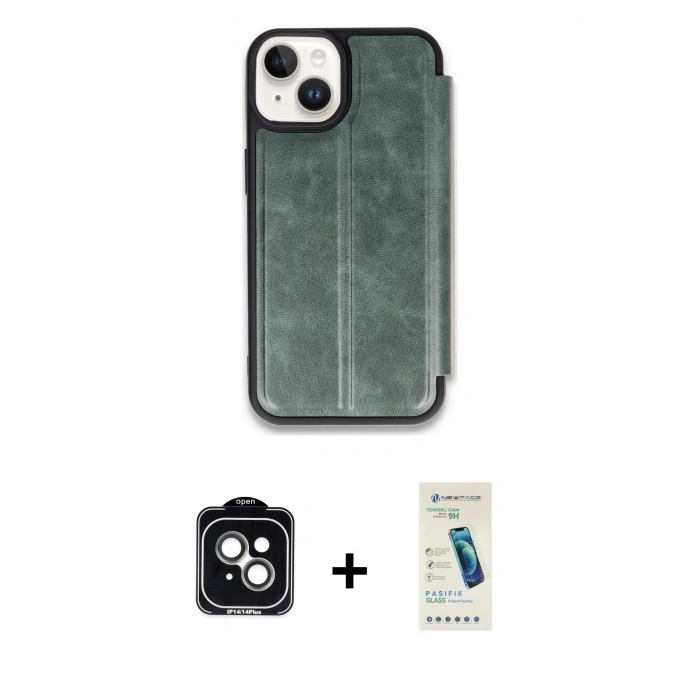 MARSİLYAN™- iPhone 14 Kılıf Zirve Yansıma Serisi - Şeffaf Pasifik Cam Ekran Koruyucu + PVD Metal Kamera Lens - YL