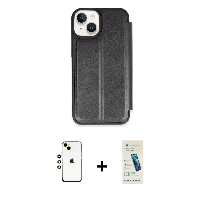 MARSİLYAN™- iPhone 14 Kılıf Zirve Yansıma Serisi - Şeffaf Pasifik Cam Ekran Koruyucu + Shine Kamera Lens - GD