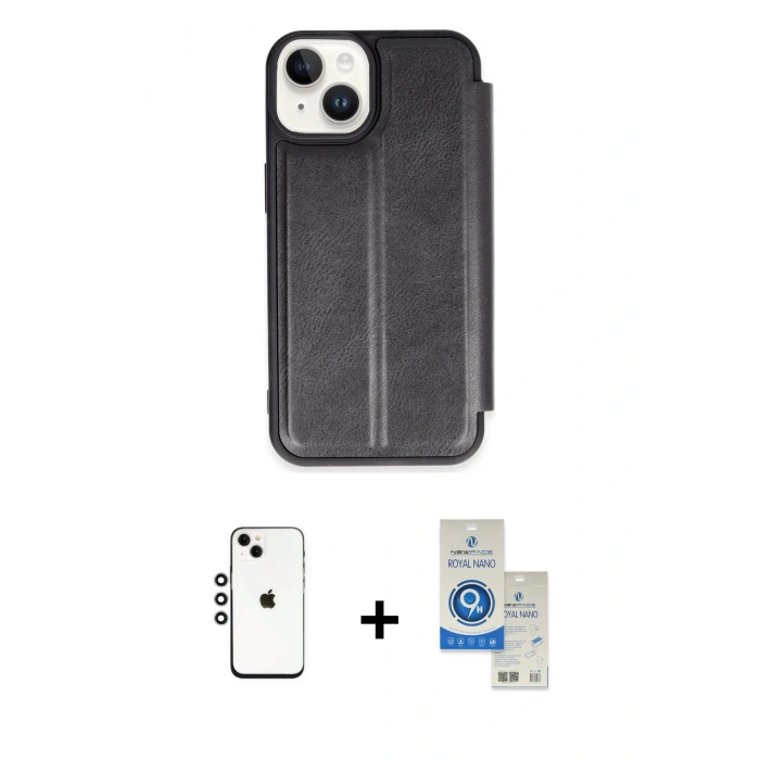 MARSİLYAN™- iPhone 14 Kılıf Zirve Yansıma Serisi - Şeffaf Royal Nano Ekran Koruyucu + Shine Kamera Lens - GS