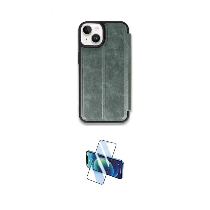 MARSİLYAN™- iPhone 14 Kılıf Zirve Yansıma Serisi - Siyah 3D Antistatik Cam Ekran Koruyucu