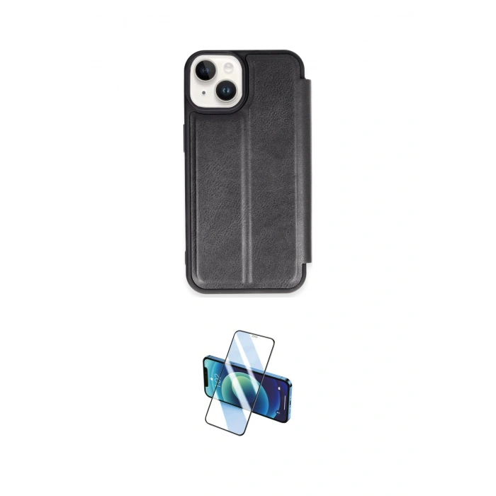 MARSİLYAN™- iPhone 14 Kılıf Zirve Yansıma Serisi - Siyah 3D Antistatik Cam Ekran Koruyucu