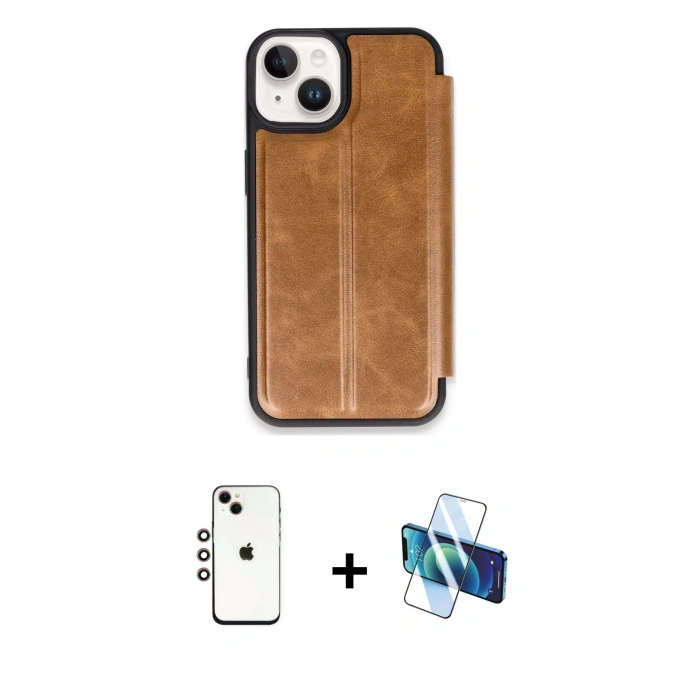 MARSİLYAN™- iPhone 14 Kılıf Zirve Yansıma Serisi - Siyah 3D Antistatik Cam Ekran Koruyucu + Shine Kamera Lens - GI