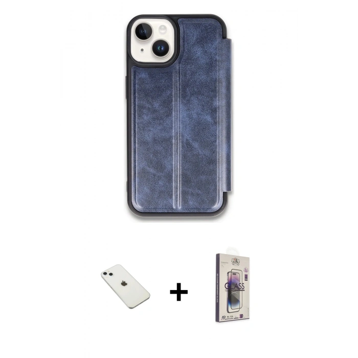 MARSİLYAN™- iPhone 14 Kılıf Zirve Yansıma Serisi - Siyah Bilvis 3D Cam Ekran Koruyucu + Diamond Kamera Lens - SABE
