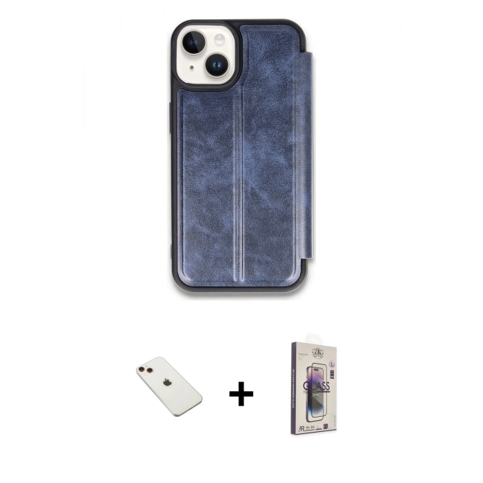 MARSİLYAN™- iPhone 14 Kılıf Zirve Yansıma Serisi - Siyah Bilvis 3D Cam Ekran Koruyucu + Diamond Kamera Lens - KI