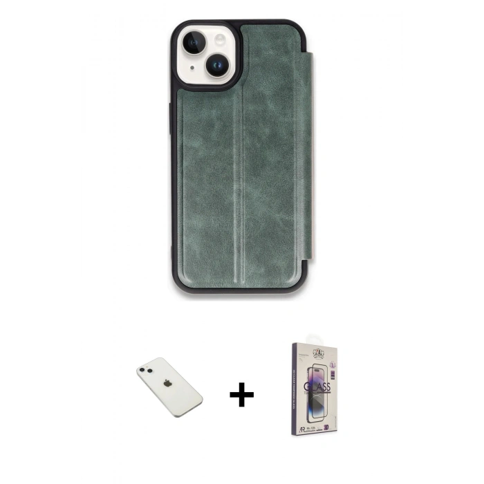 MARSİLYAN™- iPhone 14 Kılıf Zirve Yansıma Serisi - Siyah Bilvis 3D Cam Ekran Koruyucu + Diamond Kamera Lens - SABE