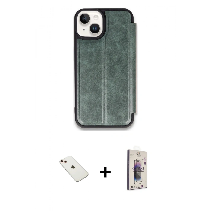 MARSİLYAN™- iPhone 14 Kılıf Zirve Yansıma Serisi - Siyah Bilvis 3D Cam Ekran Koruyucu + Diamond Kamera Lens - KI