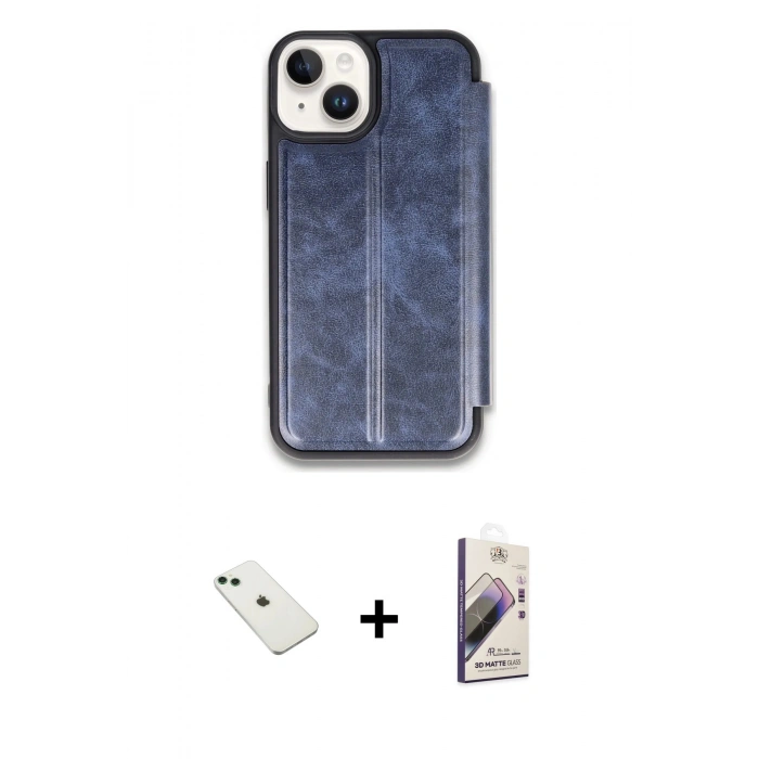 MARSİLYAN™- iPhone 14 Kılıf Zirve Yansıma Serisi - Siyah Bilvis 3D Mat Cam Ekran Koruyucu + Diamond Kamera Lens - YL