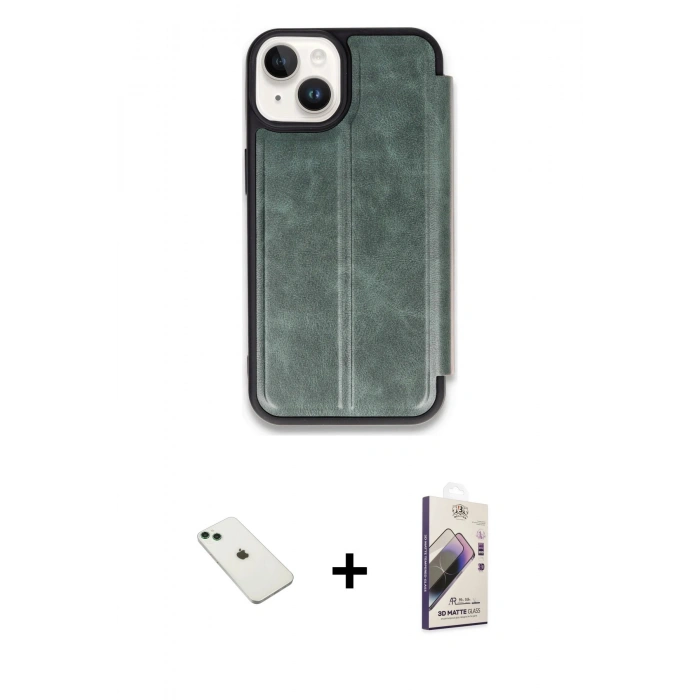 MARSİLYAN™- iPhone 14 Kılıf Zirve Yansıma Serisi - Siyah Bilvis 3D Mat Cam Ekran Koruyucu + Diamond Kamera Lens - YL