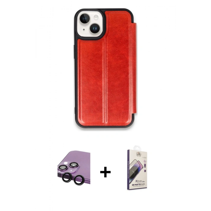 MARSİLYAN™- iPhone 14 Kılıf Zirve Yansıma Serisi - Siyah Bilvis 3D Mat Cam Ekran Koruyucu + Raze Metal Kamera Lens - SH