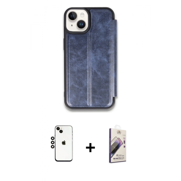 MARSİLYAN™- iPhone 14 Kılıf Zirve Yansıma Serisi - Siyah Bilvis 3D Mat Cam Ekran Koruyucu + Shine Kamera Lens - SH