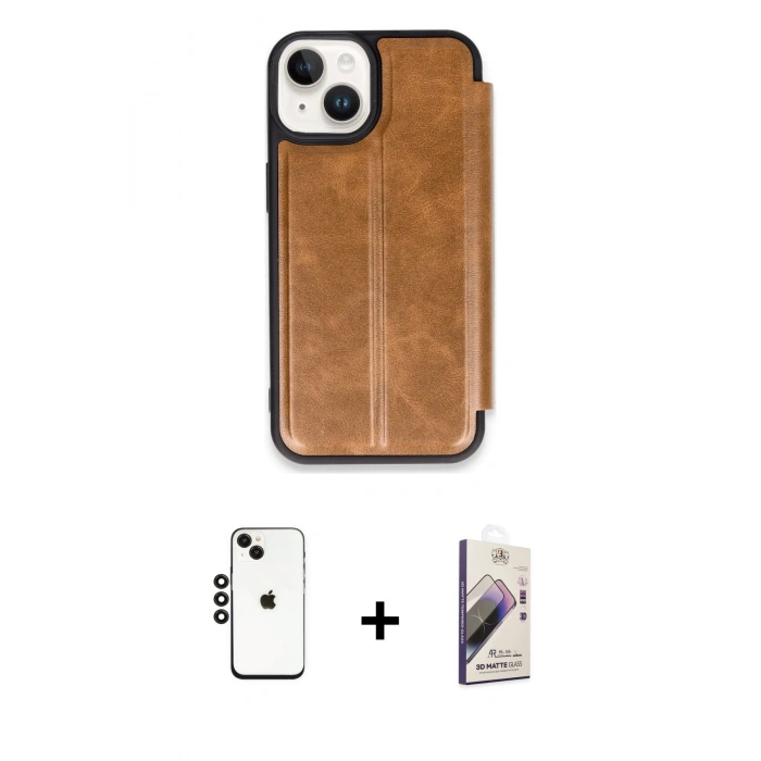 MARSİLYAN™- iPhone 14 Kılıf Zirve Yansıma Serisi - Siyah Bilvis 3D Mat Cam Ekran Koruyucu + Shine Kamera Lens - SH