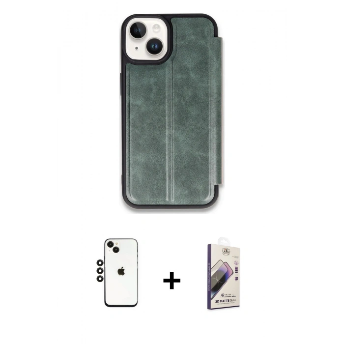 MARSİLYAN™- iPhone 14 Kılıf Zirve Yansıma Serisi - Siyah Bilvis 3D Mat Cam Ekran Koruyucu + Shine Kamera Lens - SH