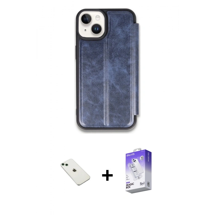 MARSİLYAN™- iPhone 14 Kılıf Zirve Yansıma Serisi - Siyah Bilvis 5in1 3D Magic Cam Ekran Koruyucu + Diamond Kamera Lens - YL