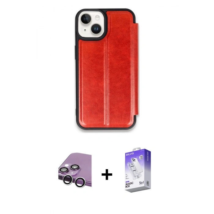 MARSİLYAN™- iPhone 14 Kılıf Zirve Yansıma Serisi - Siyah Bilvis 5in1 3D Magic Cam Ekran Koruyucu + Raze Metal Kamera Lens - GS