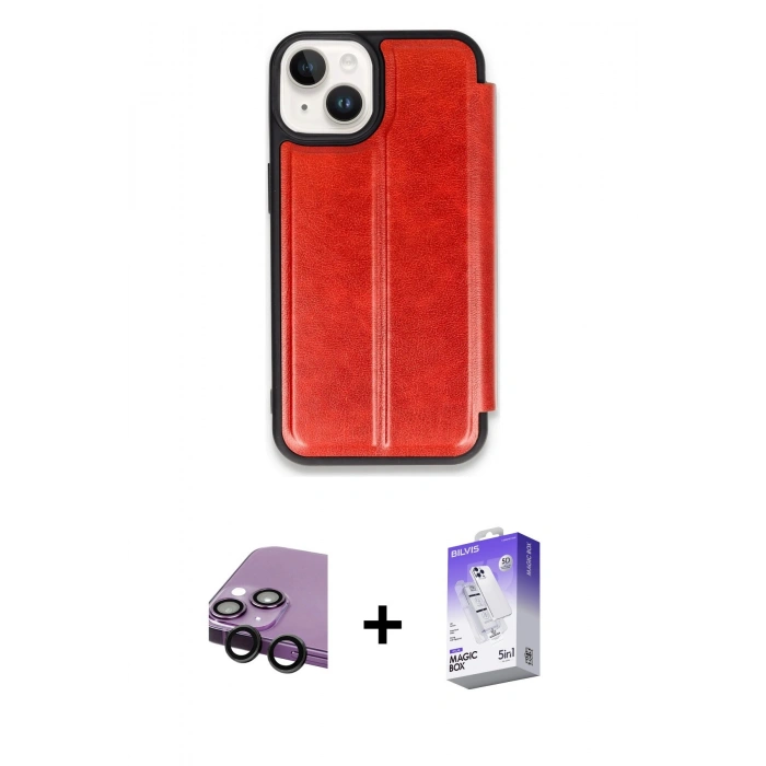 MARSİLYAN™- iPhone 14 Kılıf Zirve Yansıma Serisi - Siyah Bilvis 5in1 3D Magic Cam Ekran Koruyucu + Raze Metal Kamera Lens - SH