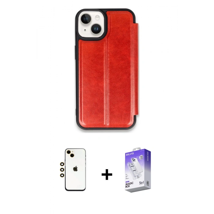 MARSİLYAN™- iPhone 14 Kılıf Zirve Yansıma Serisi - Siyah Bilvis 5in1 3D Magic Cam Ekran Koruyucu + Shine Kamera Lens - GD