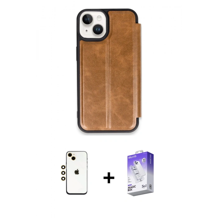 MARSİLYAN™- iPhone 14 Kılıf Zirve Yansıma Serisi - Siyah Bilvis 5in1 3D Magic Cam Ekran Koruyucu + Shine Kamera Lens - GD
