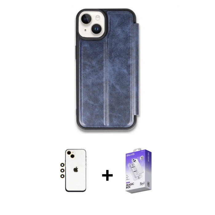 MARSİLYAN™- iPhone 14 Kılıf Zirve Yansıma Serisi - Siyah Bilvis 5in1 3D Magic Cam Ekran Koruyucu + Shine Kamera Lens - GD