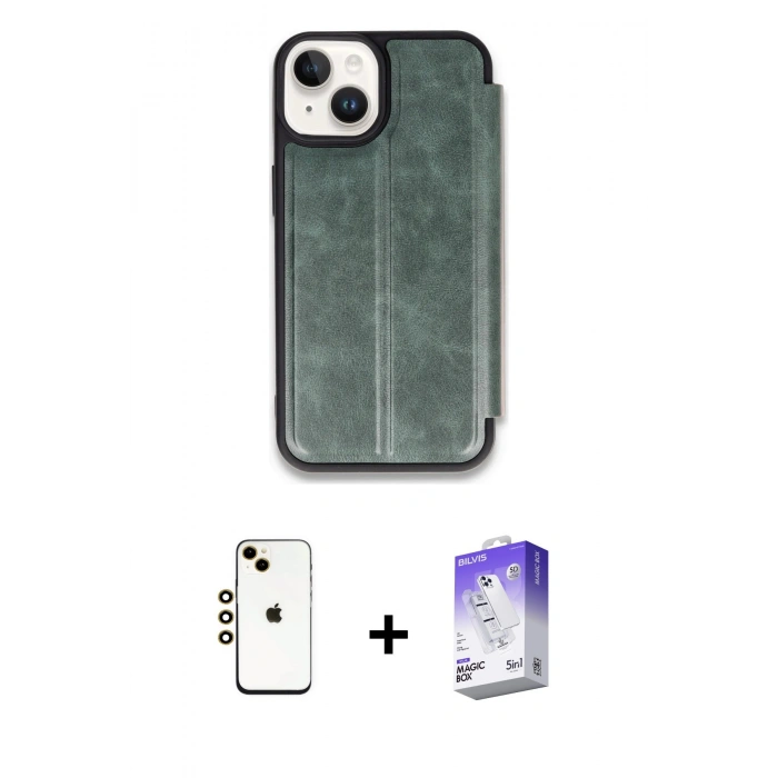 MARSİLYAN™- iPhone 14 Kılıf Zirve Yansıma Serisi - Siyah Bilvis 5in1 3D Magic Cam Ekran Koruyucu + Shine Kamera Lens - GD