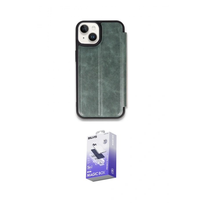 MARSİLYAN™- iPhone 14 Kılıf Zirve Yansıma Serisi - Siyah Bilvis 5in1 5D Magic Hayalet Cam Ekran Koruyucu