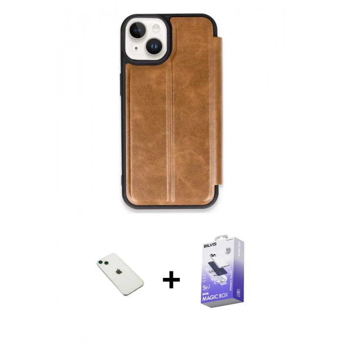 MARSİLYAN™- iPhone 14 Kılıf Zirve Yansıma Serisi - Siyah Bilvis 5in1 5D Magic Hayalet Cam Ekran Koruyucu + Diamond Kamera Lens - YL