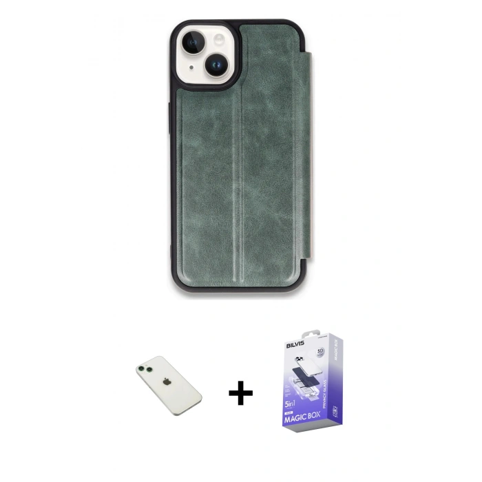 MARSİLYAN™- iPhone 14 Kılıf Zirve Yansıma Serisi - Siyah Bilvis 5in1 5D Magic Hayalet Cam Ekran Koruyucu + Diamond Kamera Lens - YL