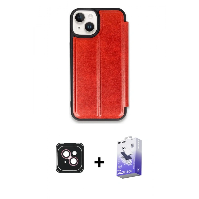 MARSİLYAN™- iPhone 14 Kılıf Zirve Yansıma Serisi - Siyah Bilvis 5in1 5D Magic Hayalet Cam Ekran Koruyucu + PVD Metal Kamera Lens - PE