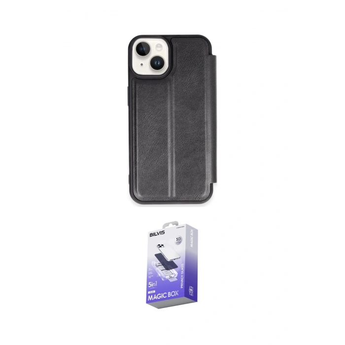 MARSİLYAN™- iPhone 14 Kılıf Zirve Yansıma Serisi - Siyah Bilvis 5in1 5D Magic Hayalet Cam Ekran Koruyucu
