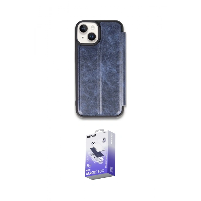 MARSİLYAN™- iPhone 14 Kılıf Zirve Yansıma Serisi - Siyah Bilvis 5in1 5D Magic Hayalet Cam Ekran Koruyucu
