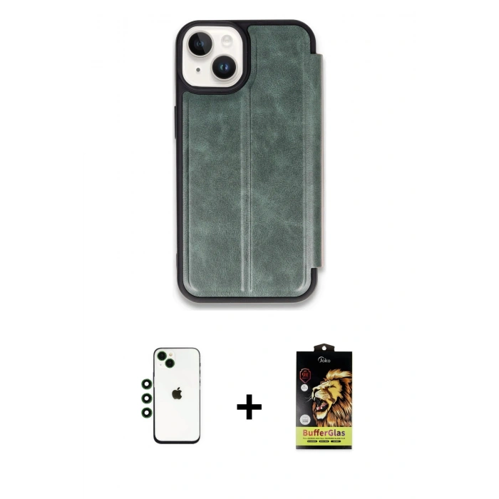 MARSİLYAN™- iPhone 14 Kılıf Zirve Yansıma Serisi - Siyah Buffer Cam Ekran Koruyucu + Shine Kamera Lens - YL