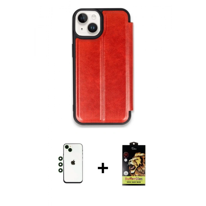 MARSİLYAN™- iPhone 14 Kılıf Zirve Yansıma Serisi - Siyah Buffer Cam Ekran Koruyucu + Shine Kamera Lens - YL