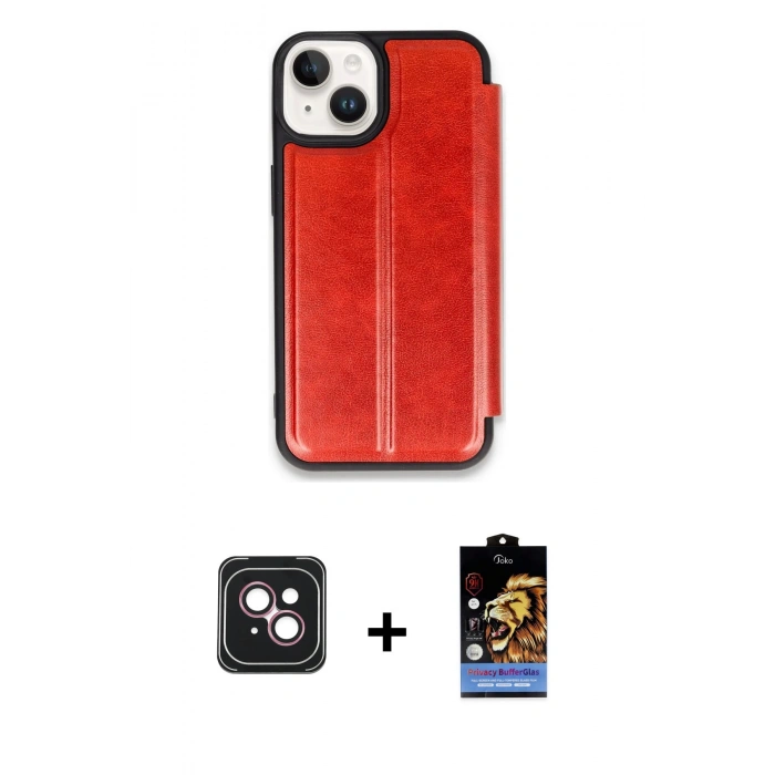 MARSİLYAN™- iPhone 14 Kılıf Zirve Yansıma Serisi - Siyah Buffer Hayalet Cam Ekran Koruyucu + PVD Metal Kamera Lens - PE